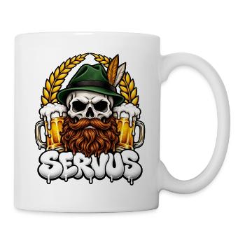 Servus Totenkopf mit Bier und Bart - Tasse - Weiß - Rechts