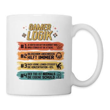 Gamer Logik Lustige Zocker Sprüche Retro - Tasse - Weiß - Rechts