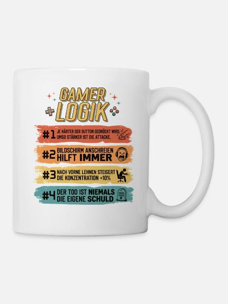 Gamer Logik Lustige Zocker Sprüche Retro - Tasse - Weiß