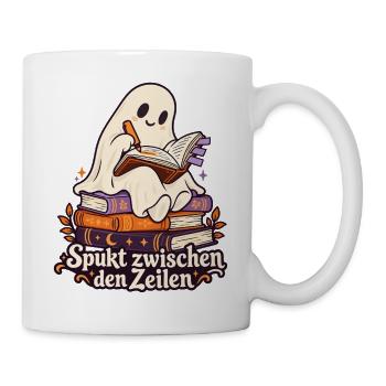Lesender Geist: Spukt zwischen den Zeilen - Tasse - Weiß - Rechts