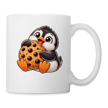 Süßer Pinguin Cartoon mit Keks Nachtisch - Tasse - Weiß - Rechts