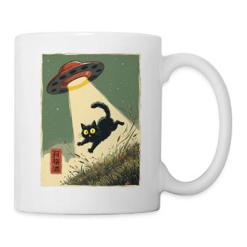 Katze UFO Entführung Japanisch Retro Alien - Tasse - Weiß - Rechts
