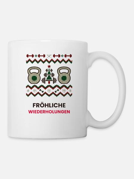 Fröhliche Wiederholungen Kettlebell - Tasse - Weiß