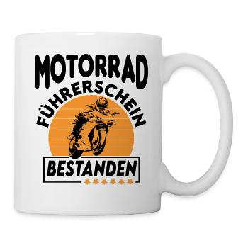 Motorrad Führerschein bestanden Sprüche fahren - Tasse - Weiß - Rechts