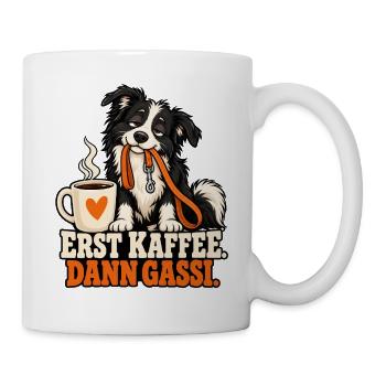Erst Kaffee, Dann Gassi Hundemotiv - Tasse - Weiß - Rechts
