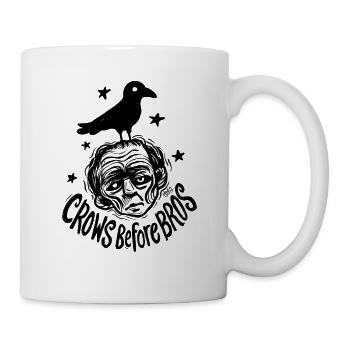 Krähe auf dem Kopf eines Mannes – Krähen vor Brüdern - Tasse - Weiß - Rechts