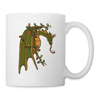 Drache mit Weihnachtslichtern - Tasse - Weiß - Rechts