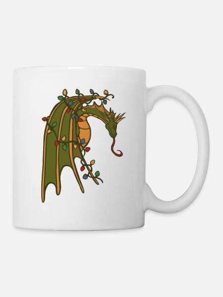 Drache mit Weihnachtslichtern - Tasse - Weiß