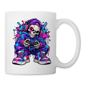 Neon-Graffiti-Gamer-Skelett – Gamer-Geschenk - Tasse - Weiß - Rechts
