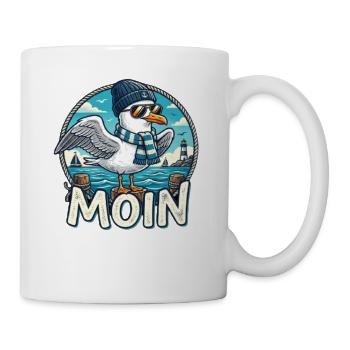 Moin Küsten-Seemöwe mit Schal & Mütze - Tasse - Weiß - Rechts