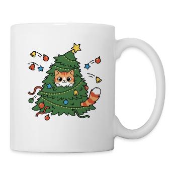 Ungezogene Kawaii-Katze im Weihnachtsbaum-Chaos - Tasse - Weiß - Rechts