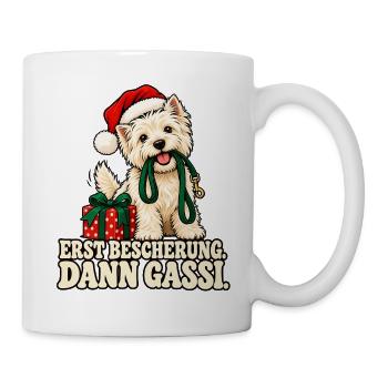 Weihnachtshund Erst Gassi - Tasse - Weiß - Rechts