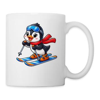 Süßer Pinguin auf Ski Cartoon Wintersport - Tasse - Weiß - Rechts