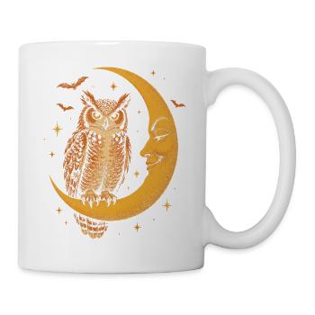 Die Eule auf der Mondsichel - Tasse - Weiß - Rechts