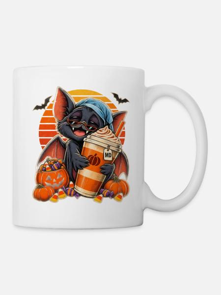 Halloween Fledermaus mit Kürbis-Kaffee - Tasse - Weiß
