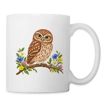 Niedliche Eule auf blühendem Ast - Tasse - Weiß - Rechts