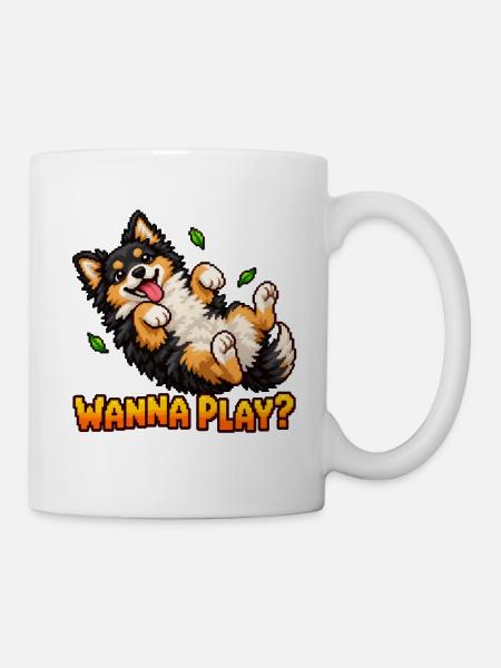 Will to Play Cute Pixel Art Puppy – verspielter Hund - Tasse - Weiß
