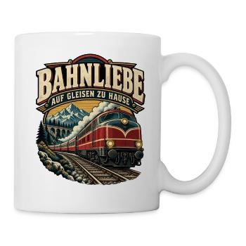 Bahnliebe – Auf Gleisen zu Hause Retro Zug - Tasse - Weiß - Rechts