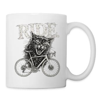 Wütende Katze auf Rennrad  - Tasse - Weiß - Rechts