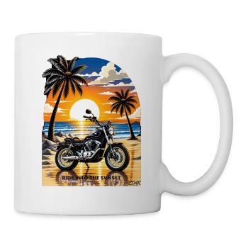 Fahrt in den Sonnenuntergang – Motorrad am Strand - Tasse - Weiß - Rechts