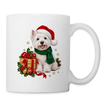 Weihnachts Westi mit Geschenk und Schal - Tasse - Weiß - Rechts