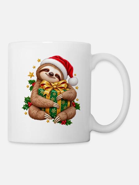 Weihnachtsfaultier Kuschelgeschenk - Tasse - Weiß