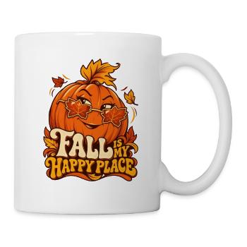 Fall Is My Happy Place – Kürbis T-Shirt  - Tasse - Weiß - Rechts