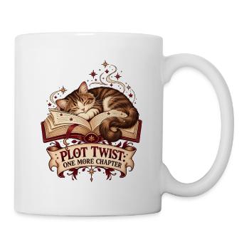 Bücherkater – Katze & Bücher T-Shirt  - Tasse - Weiß - Rechts
