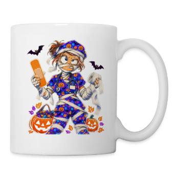Halloween Krankenschwester Mumie in bunten Scrubs - Tasse - Weiß - Rechts