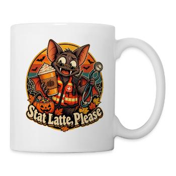Halloween Fledermaus Notarzt Stat Latte Please - Tasse - Weiß - Rechts
