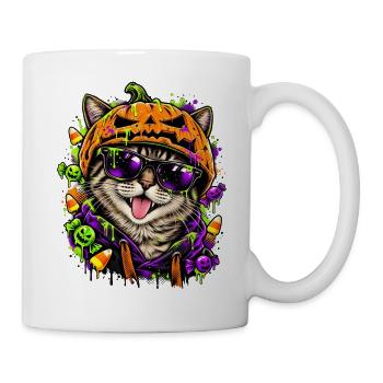 Halloween Katze mit Kürbiskopf - Tasse - Weiß - Rechts