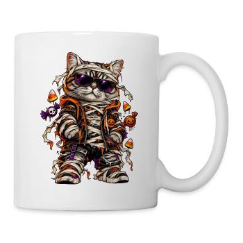 Halloween Mumienkatze mit Süßkram - Tasse - Weiß - Rechts