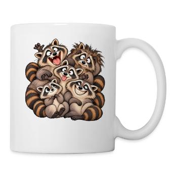 Fröhliche Waschbären-Familie - Tasse - Weiß - Rechts