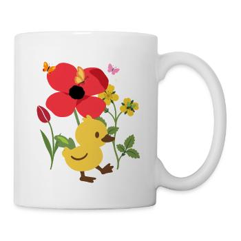 Küken Blumen Kinder Vogelmotiv Geschenkidee - Tasse - Weiß - Rechts