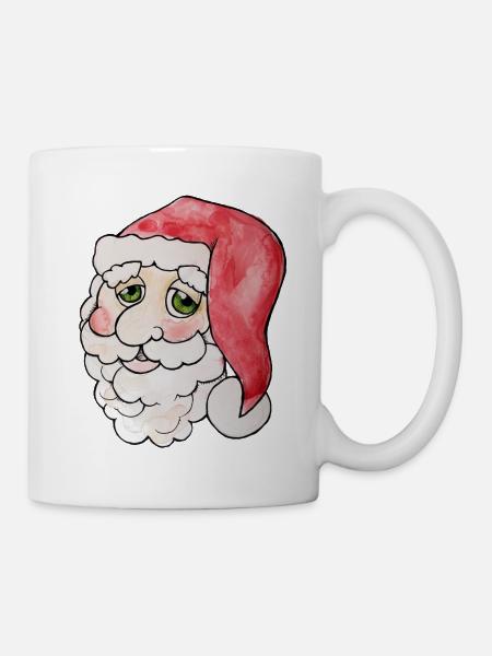 Verspieltes Aquarell-Weihnachtsmannporträt - Tasse - Weiß
