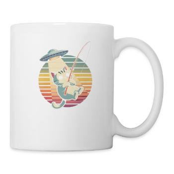 Kosmische Katze UFO-Angeln Retro Sonnenuntergang - Tasse - Weiß - Rechts