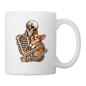 Skelett umarmt Corgi – Corgi Mama Corgi Papa - Tasse - Weiß - Rechts