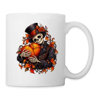Gothic Skelett mit Kürbis Herz zu Halloween - Tasse - Weiß - Rechts