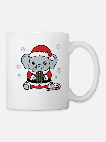 Süßes Kawaii-Elefanten-Weihnachtsbaum-Weihnachtsgeschenk - Tasse - Weiß
