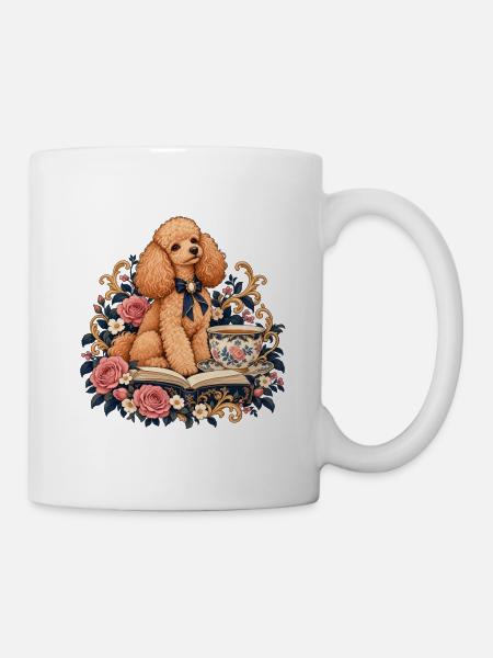 Pudel Teezeit im Blumenkosmos - Tasse - Weiß