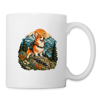 Wandernder Corgi im Bergwald - Tasse - Weiß - Rechts