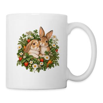 Frühlingskaninchen im Blütenkranz - Tasse - Weiß - Rechts