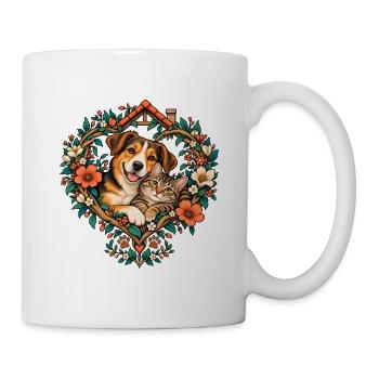 Tierfreunde im Blumenherz - Tasse - Weiß - Rechts