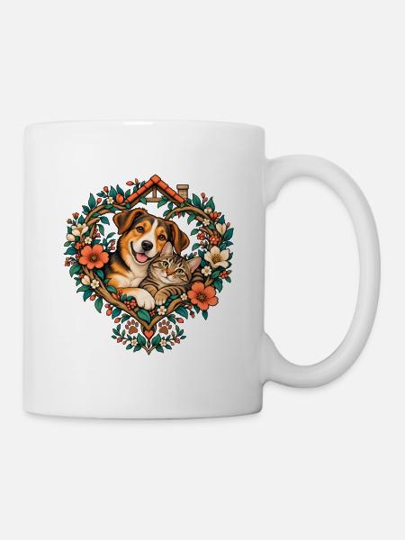 Tierfreunde im Blumenherz - Tasse - Weiß