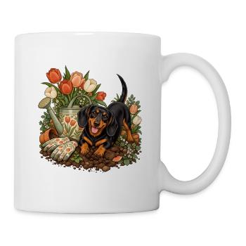 Garten-Dackel Tulpenliebe - Tasse - Weiß - Rechts