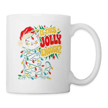 Grimmiger Weihnachtskater mit Lichtern - Tasse - Weiß - Rechts