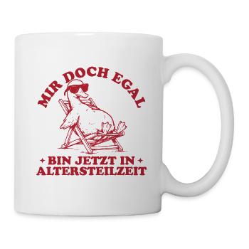Gans im Liegestuhl Bin in Altersteilzeit Geschenk - Tasse - Weiß - Rechts