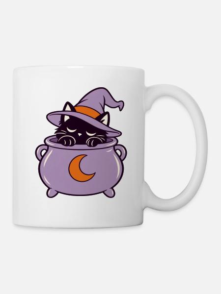 Katzenzauber im Hexenkessel - Tasse - Weiß