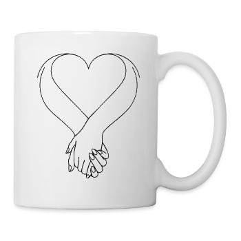 Zwei Hände händchen halten mit Herz holding hands - Tasse - Weiß - Rechts