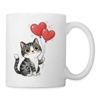 Süße Katze Herz Luftballon Katzenliebe T-Shirt - Tasse - Weiß - Rechts